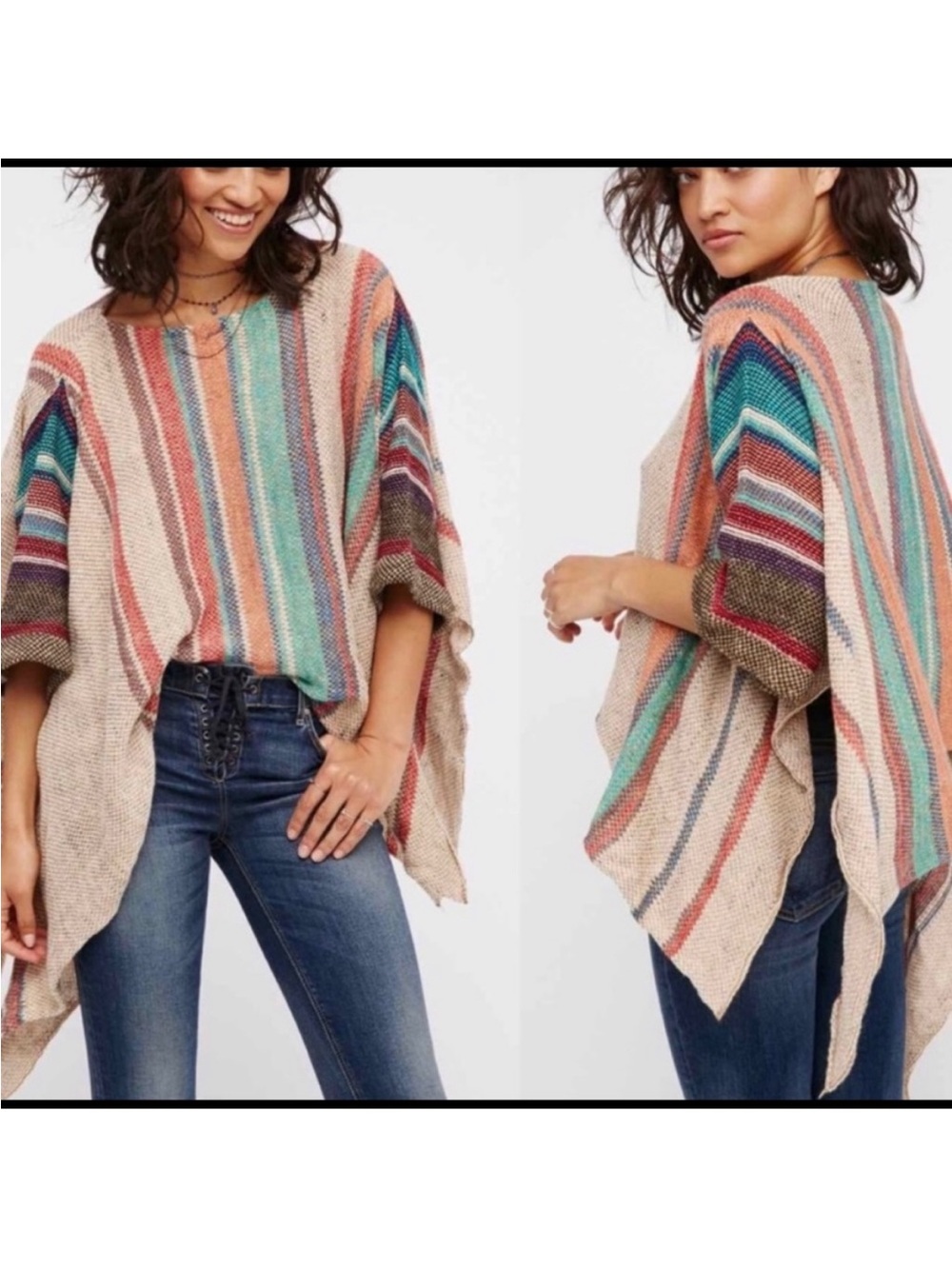 Free People Fressia Stripe Pullover Poncho Style Sweater